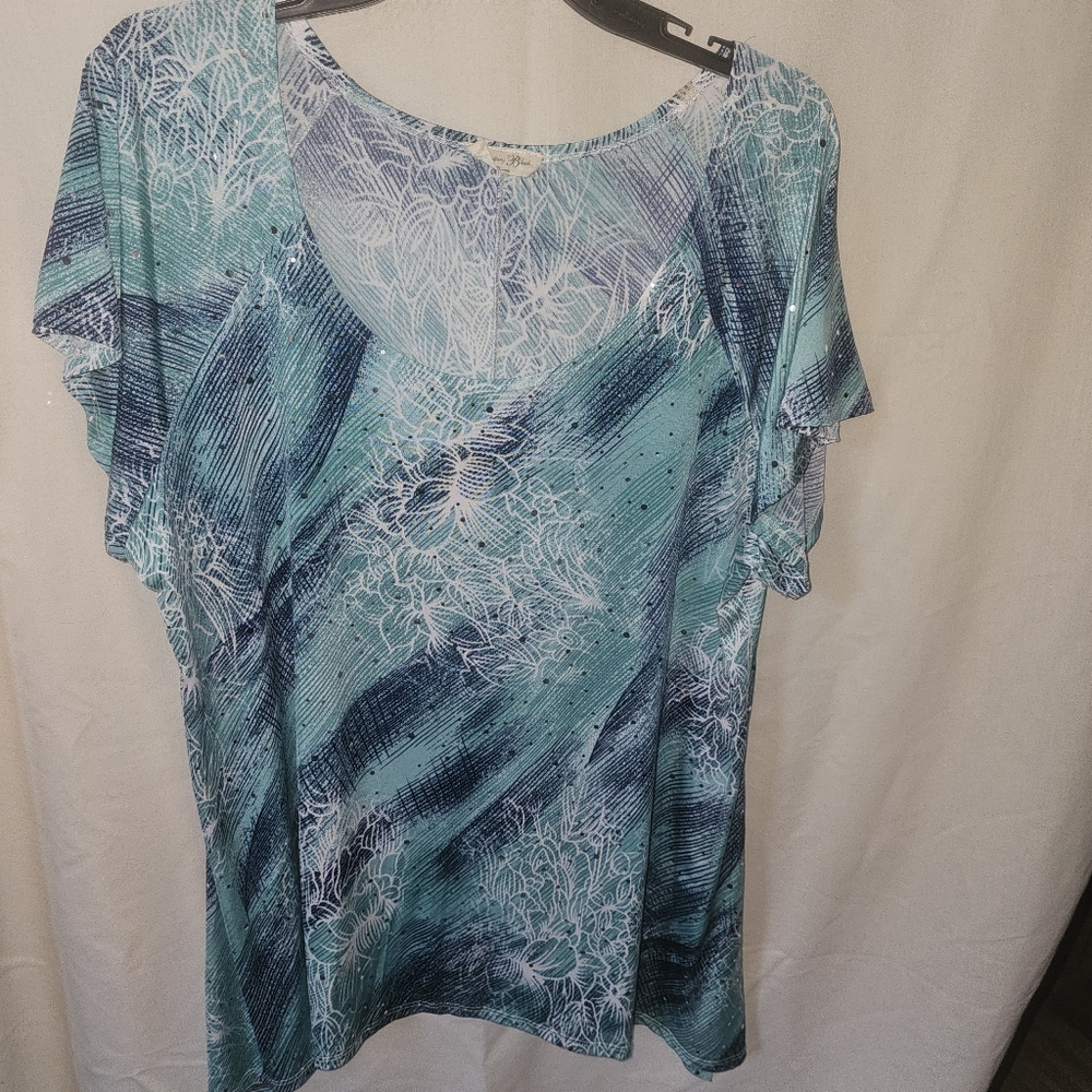 Brittany Black Teal and White Floral Blouse